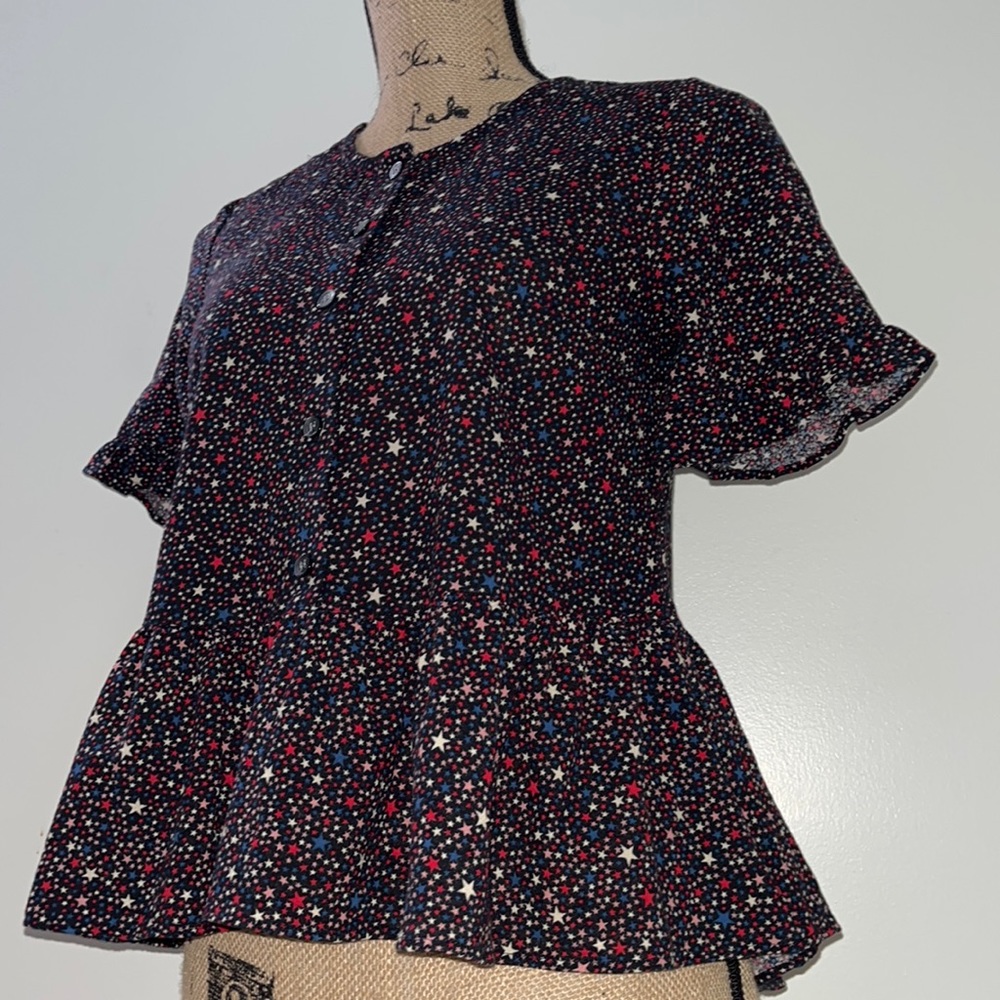 Madewell Ruffled Printed Blouse Top - Picture 6 of 10